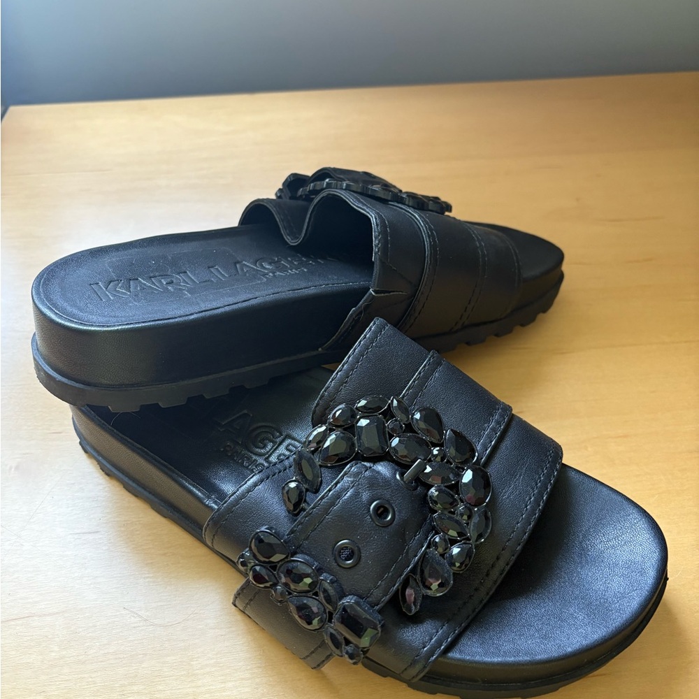 Karl Lagerfeld Black Jeweled Sandals NWOB